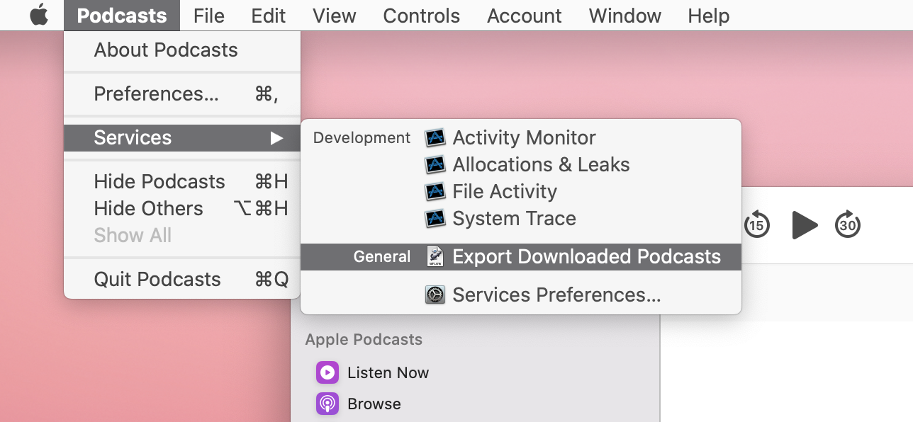 Export Downloaded Podcasts service