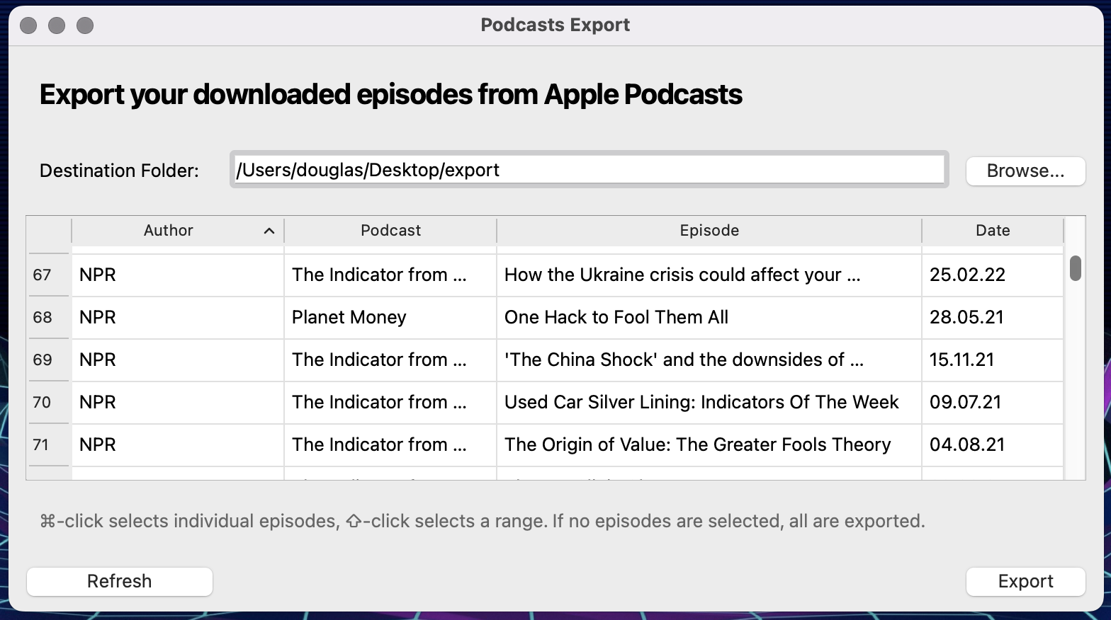 Export Downloaded Podcasts App